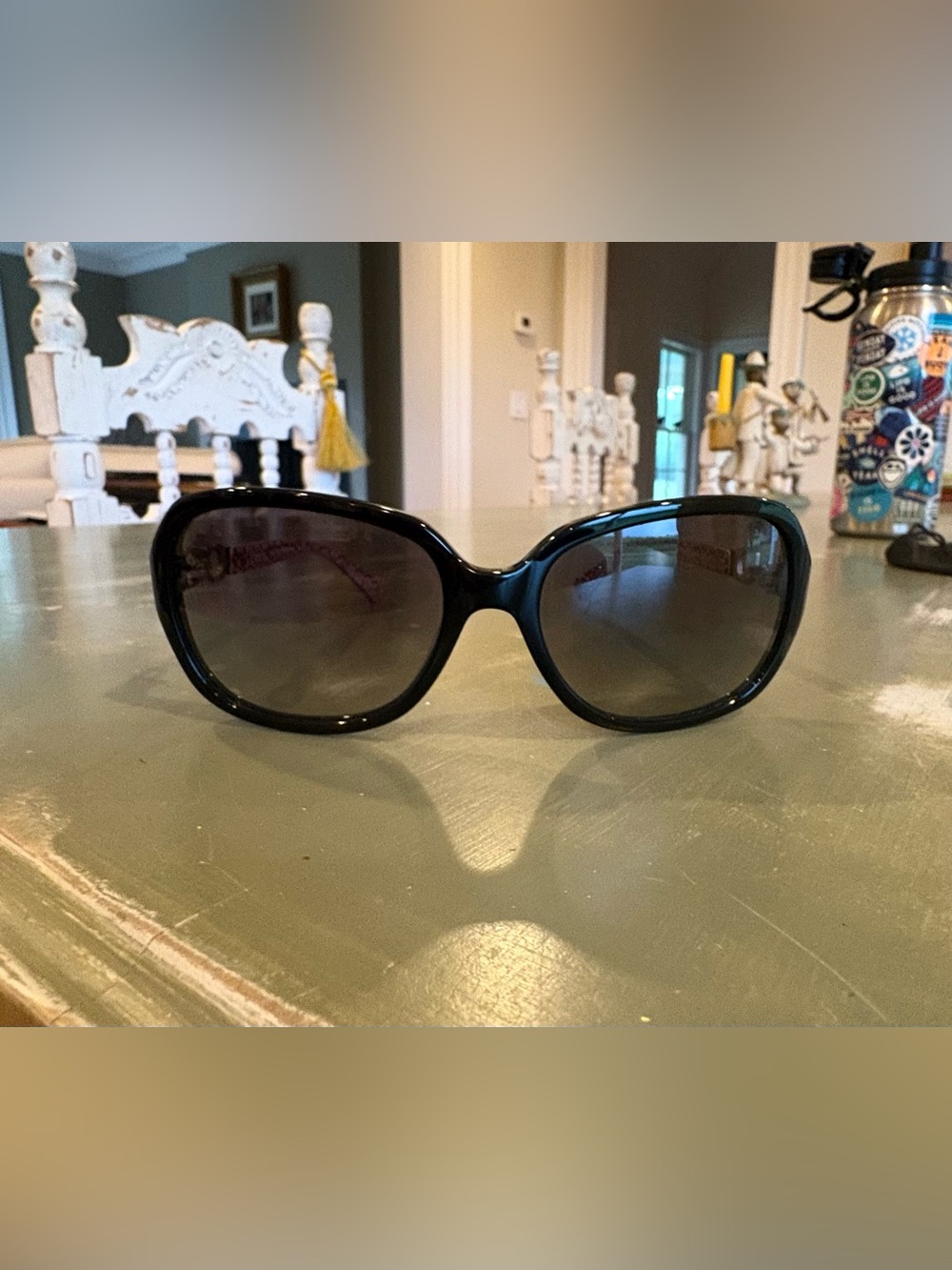 Coach Women's Black Gloss Oversized Sunglasses with Gradient Smoke Lenses